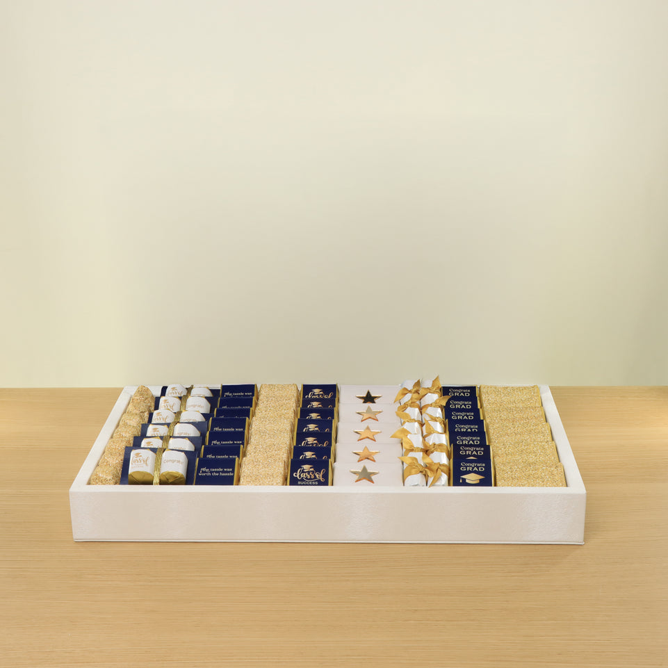 Graduation designed premium chocolate medium leather tray with backdrop