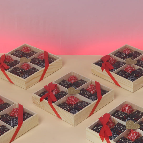 Valentines chocolate wood section tray