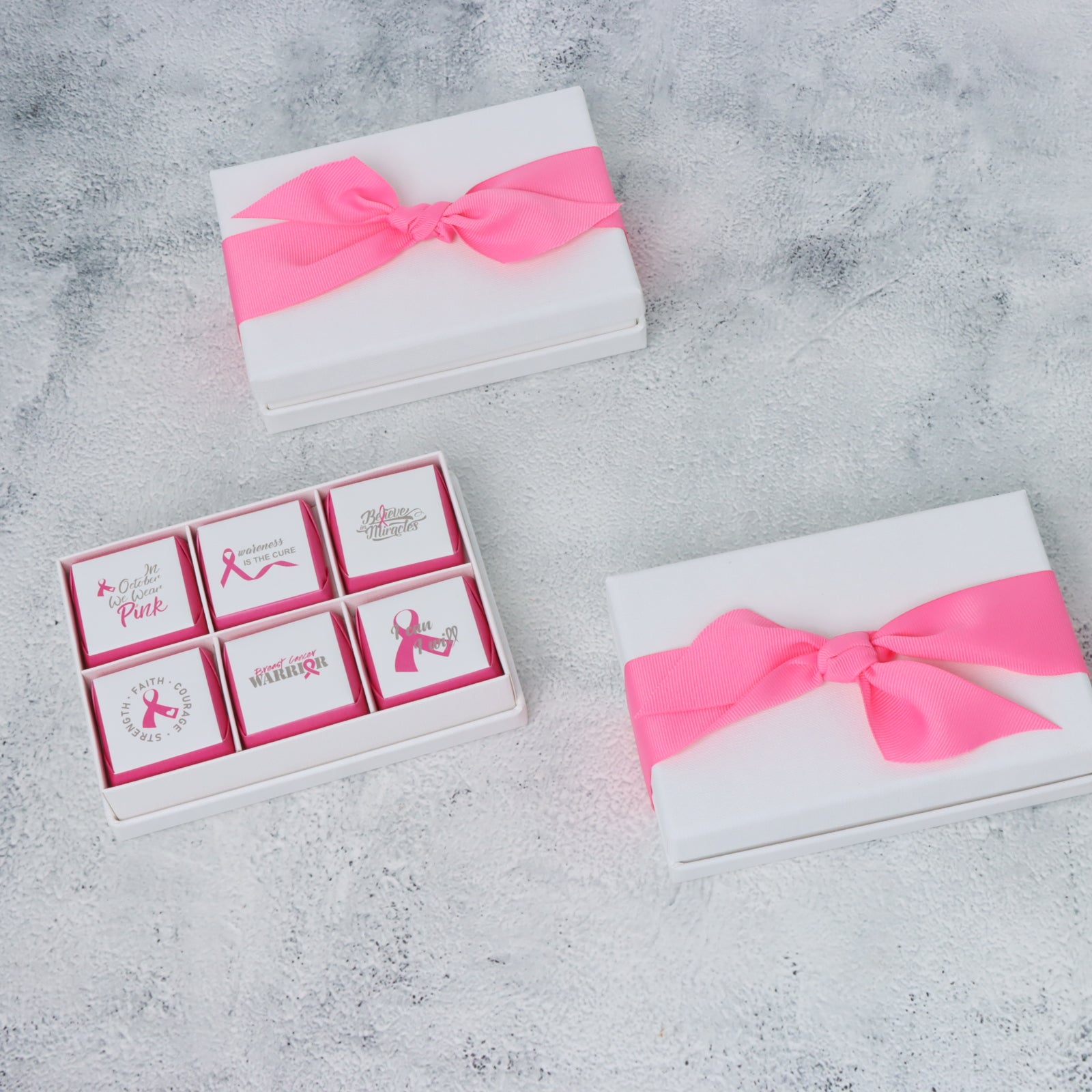 Set of 8 Breast cancer awareness designed chocolate 6-piece hard box