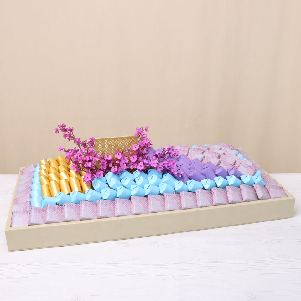 Cherry blossom decorated pattern design premium chocolate leather tray