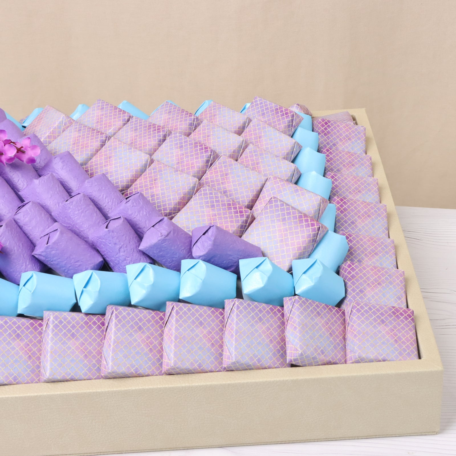 Cherry blossom decorated pattern design premium chocolate leather tray