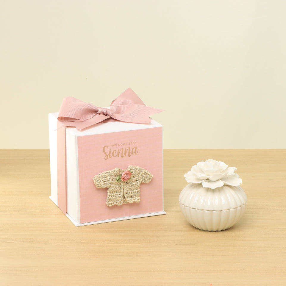 Baby girl personalized crochet decorated ceramic flower box giveaway