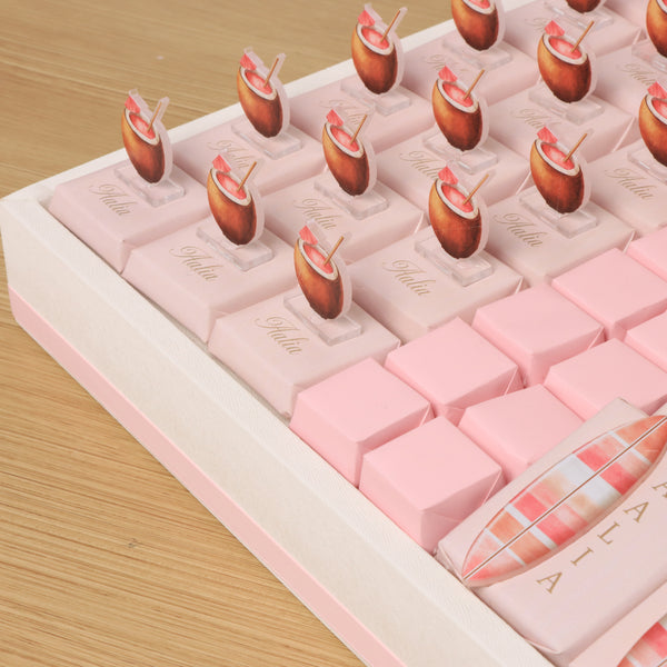 Welcome little one flamingo theme with acrylic backdrop premium chocolate large leather tray