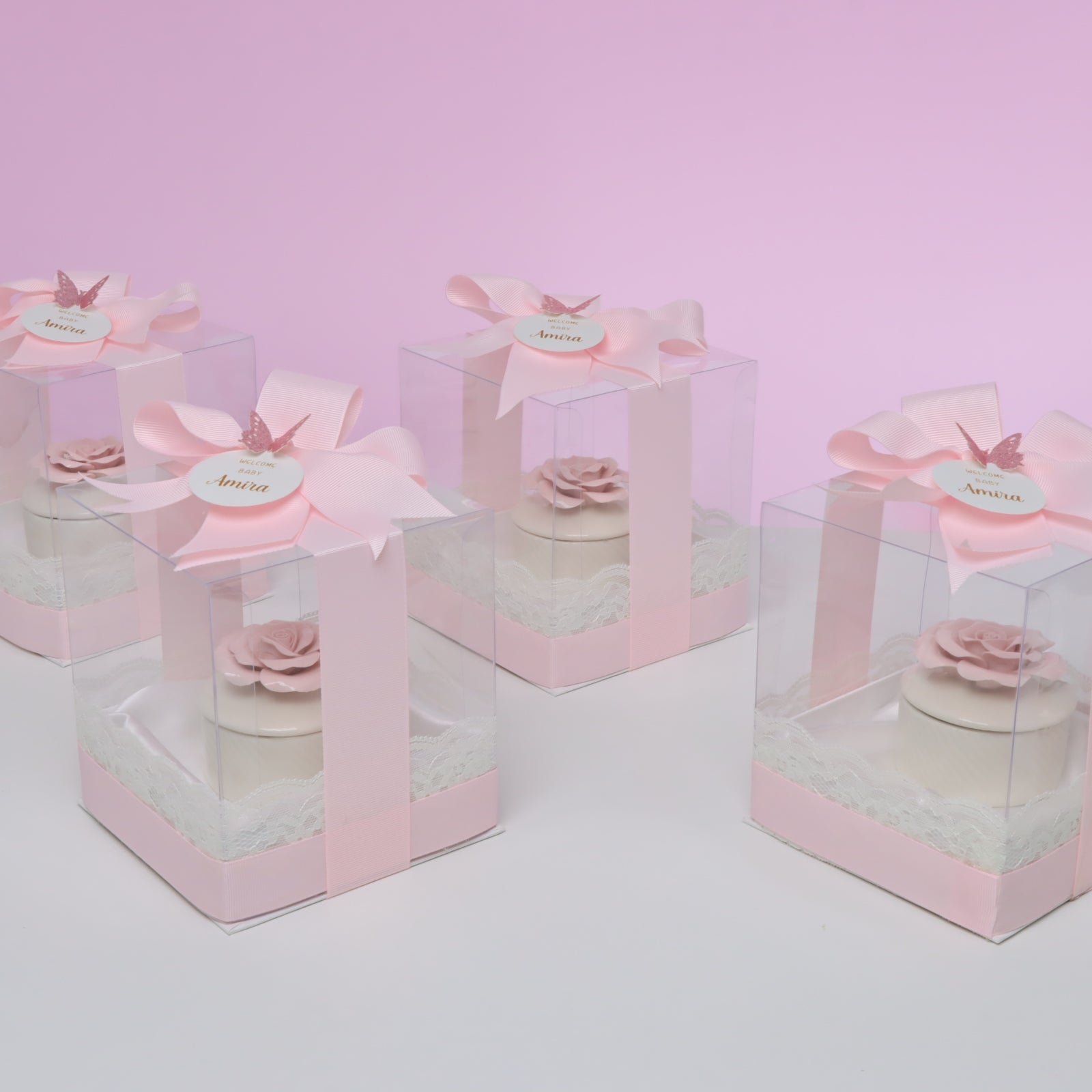 Set of 20 boxes baby girl rose flower trinket box giveaway