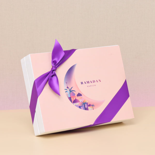 Ramadan kareem crescent designed chocolate & dates 12- piece hard box