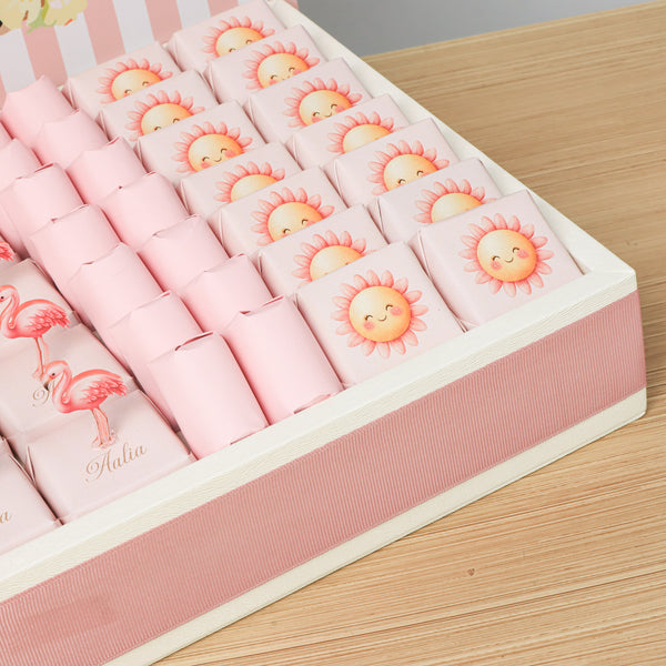 Baby girl flamingo theme with acrylic backdrop premium chocolate medium leather tray