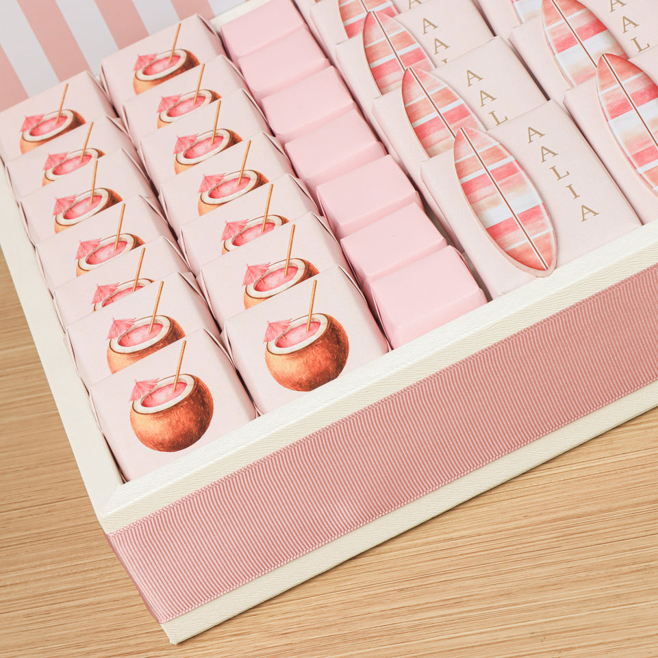 Baby girl flamingo theme with acrylic backdrop premium chocolate medium leather tray