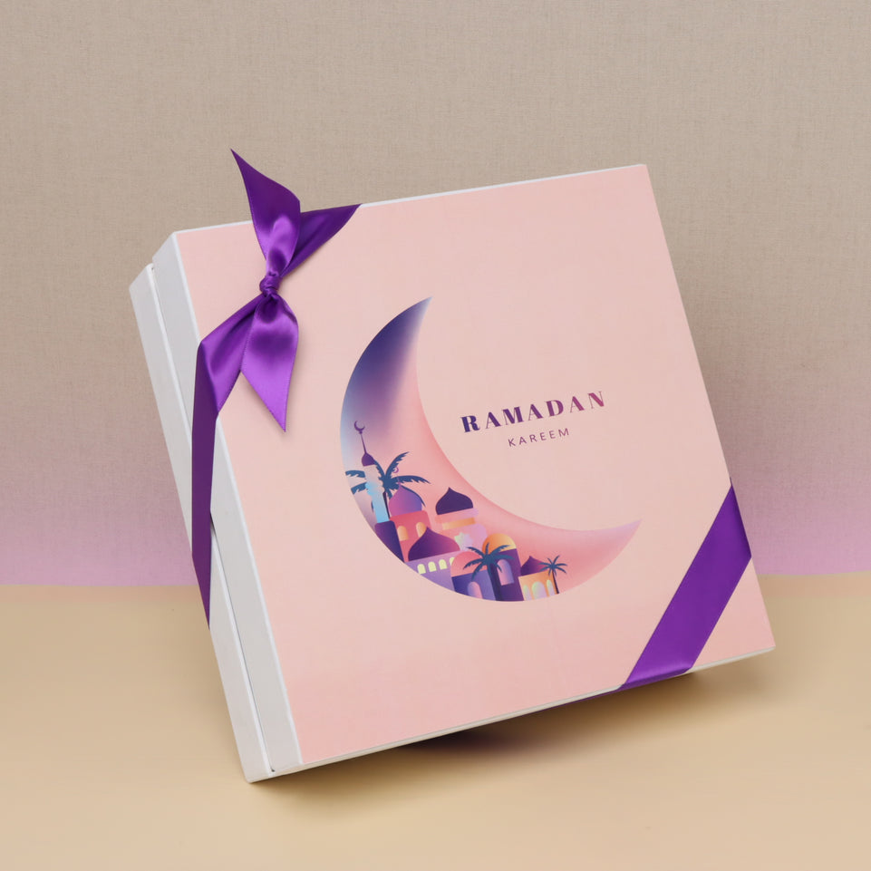 Ramadan kareem crescent designed chocolate & dates hard box