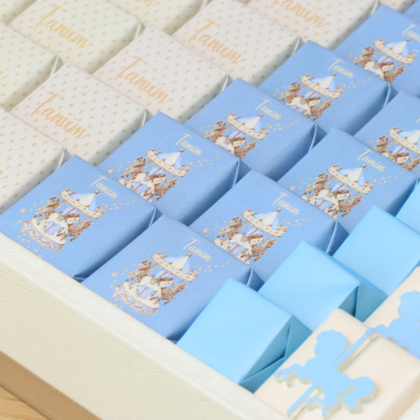 Baby boy carousel themed design premium chocolate large leather tray with acrylic backdrop