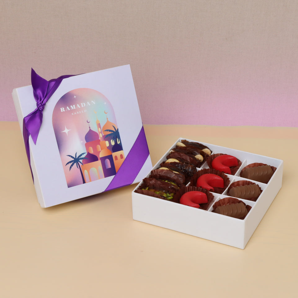 Ramadan Kareem mosque designed chocolate & dates 9-piece hard box