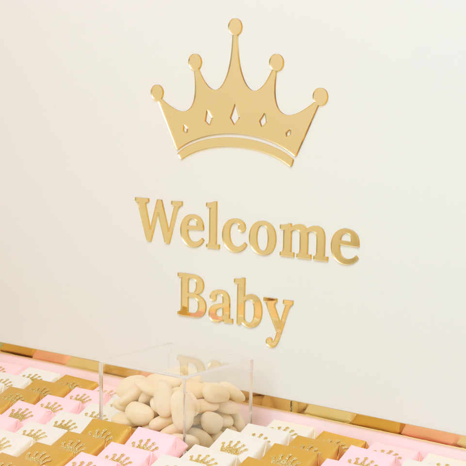 Baby girl crown decorated premium chocolate large leather tray with acrylic backdrop