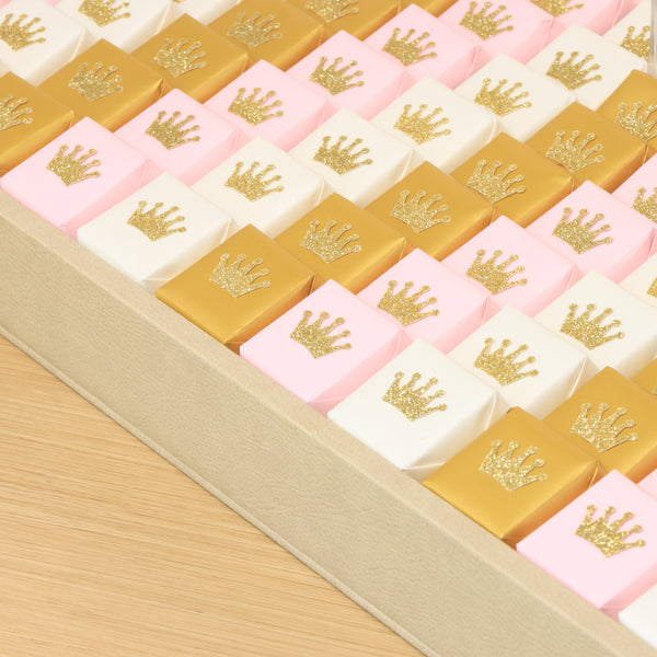 Baby girl crown decorated premium chocolate large leather tray with acrylic backdrop