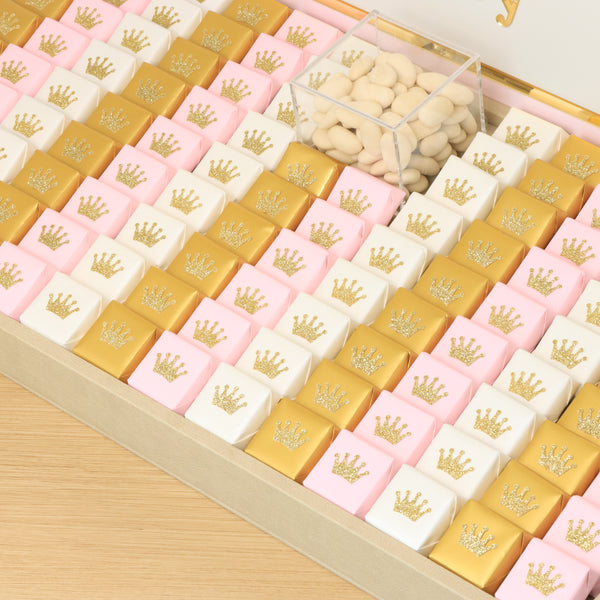 Baby girl crown decorated premium chocolate large leather tray with acrylic backdrop