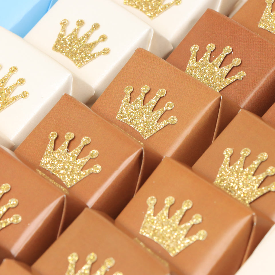 Baby boy crown decorated premium chocolate large leather tray with acrylic backdrop