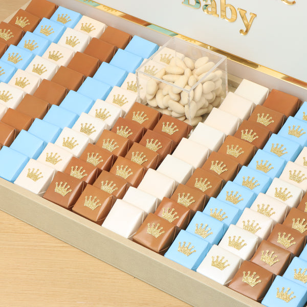 Baby boy crown decorated premium chocolate large leather tray with acrylic backdrop