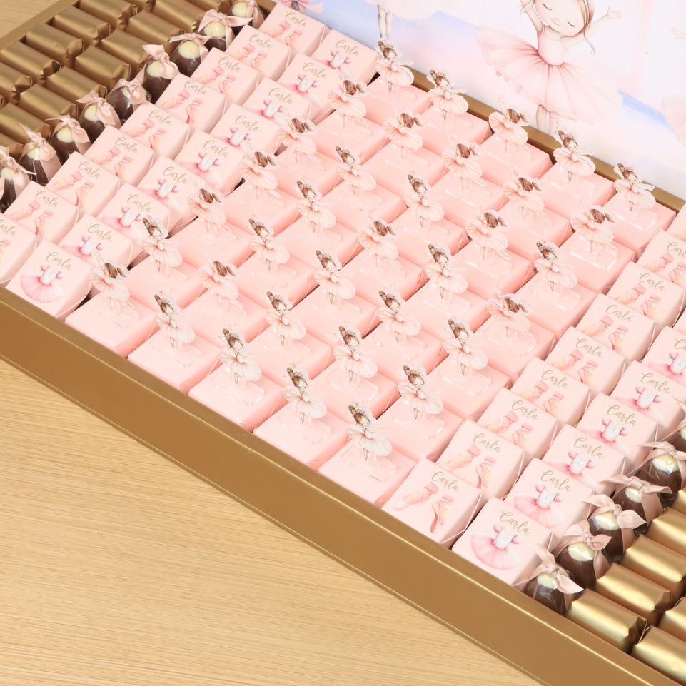 Baby girl ballerina theme design premium chocolate large leather tray with acrylic backdrop
