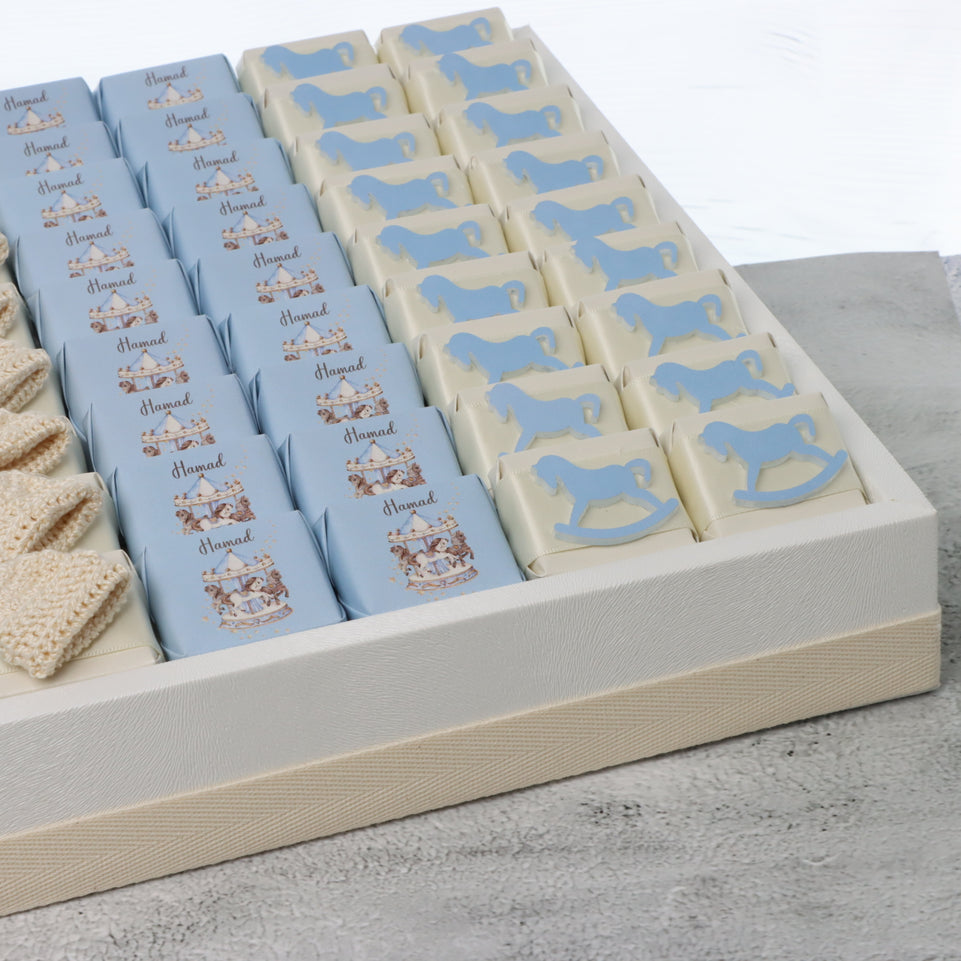 Baby boy personalized carousel theme decorated premium chocolate large leather tray