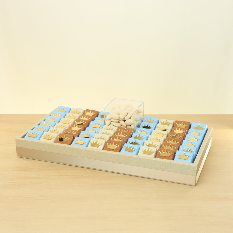 Baby boy acrylic crown decorated premium chocolate leather