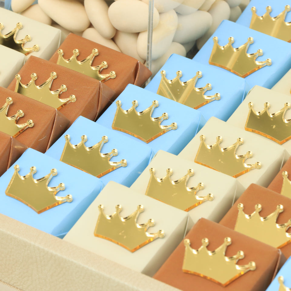 Baby boy acrylic crown decorated premium chocolate leather