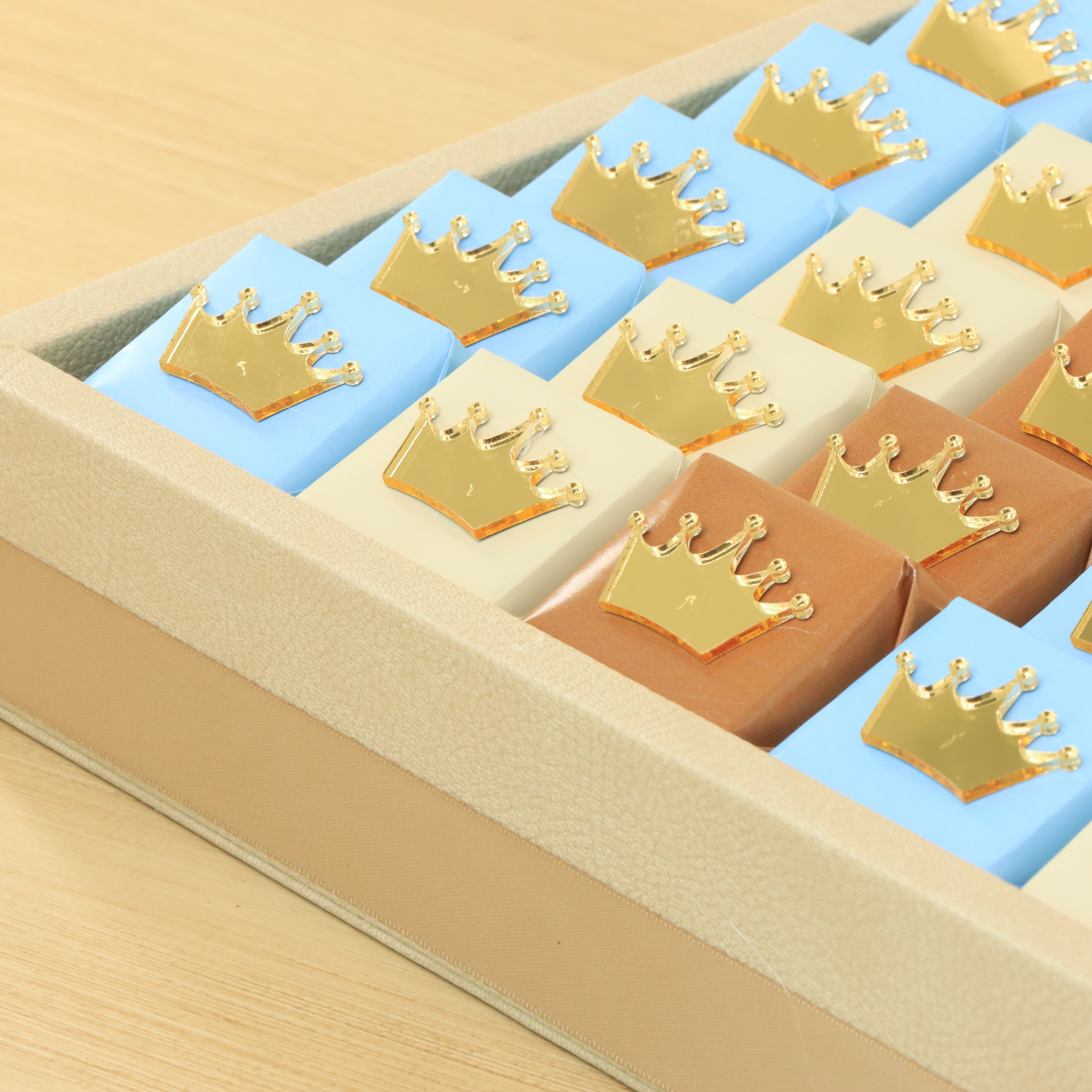 Baby boy acrylic crown decorated premium chocolate leather