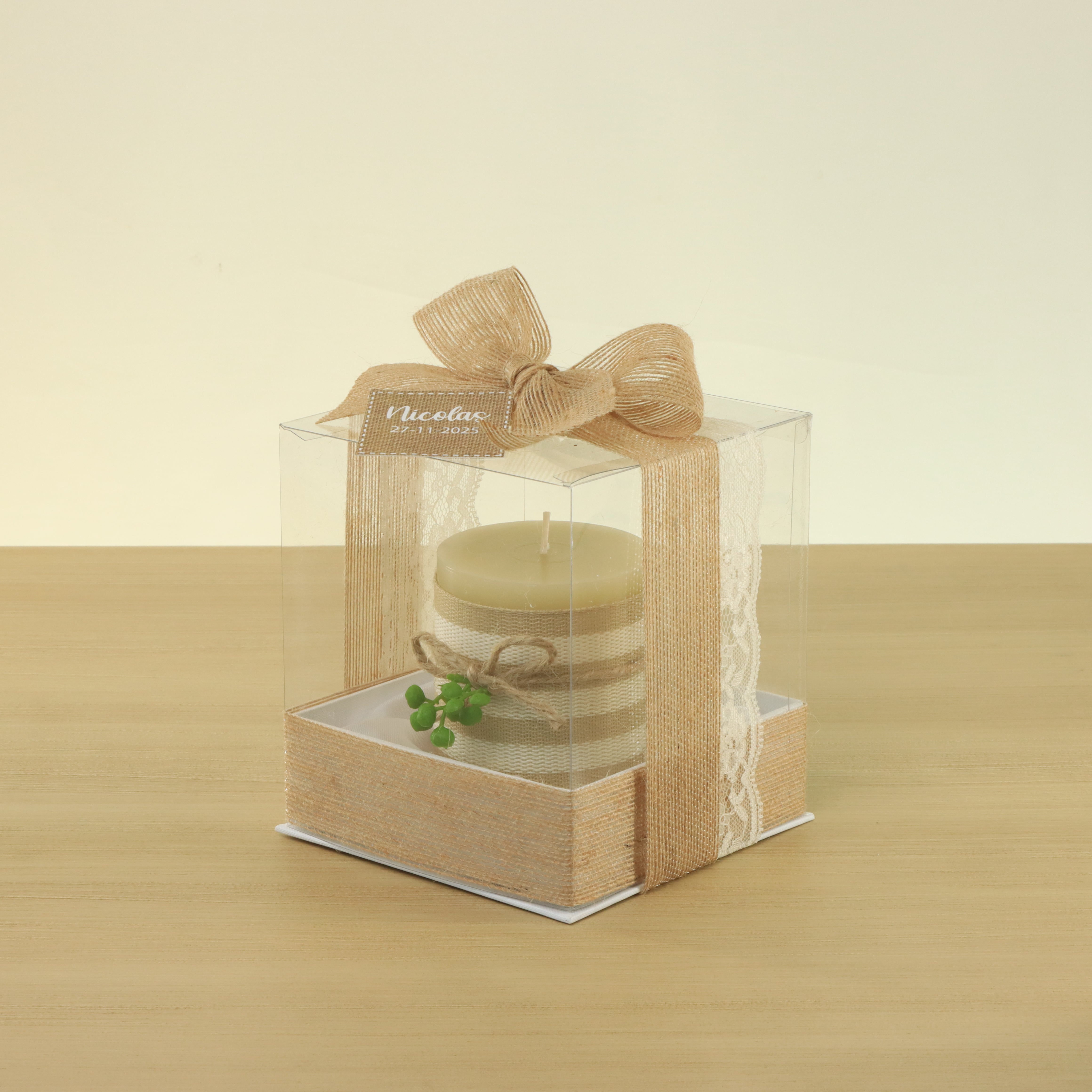 Set of 20 Baby personalized rustic decorated candle box giveaway