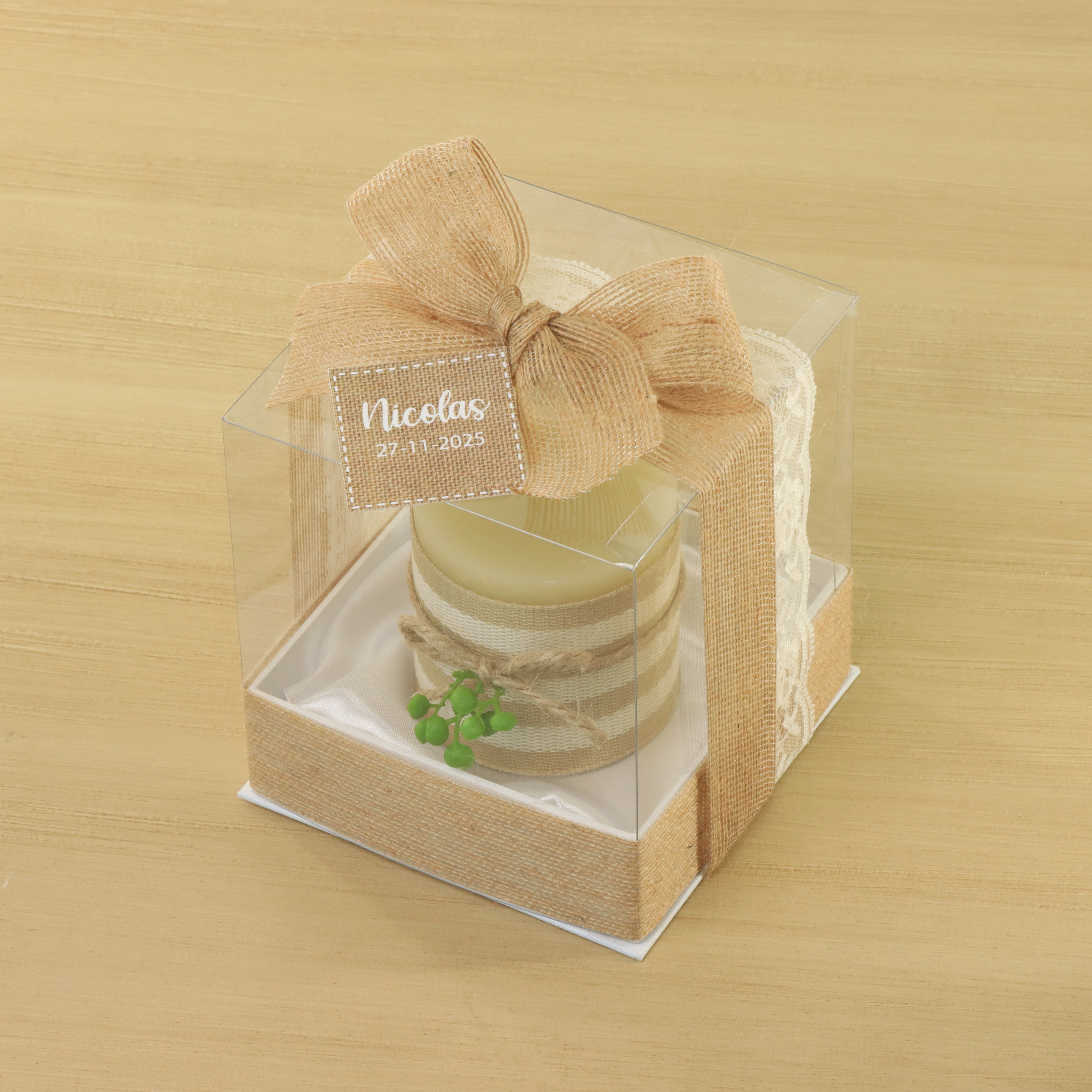 Set of 20 Baby personalized rustic decorated candle box giveaway