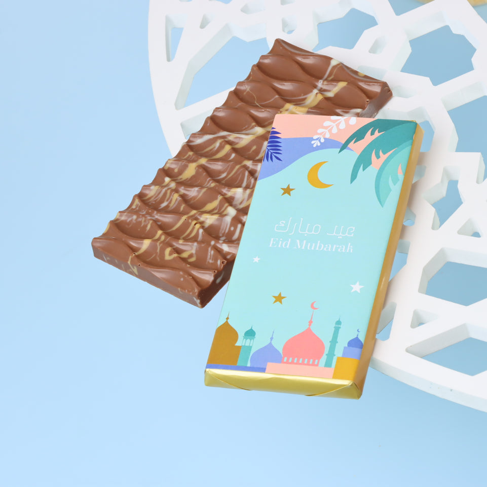 Eid mubarak patch work designed block premium knafeh pistachio milk chocolate giveaway