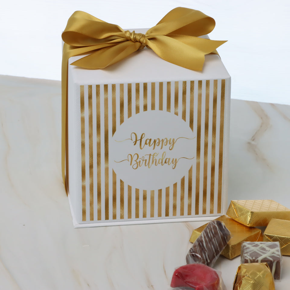 Gold stripe designed "happy birthday" chocolate hard box