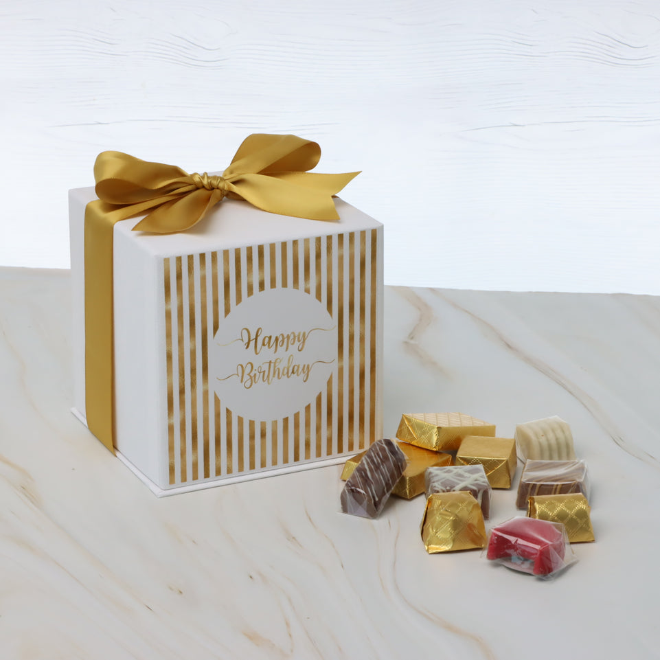Gold stripe designed "happy birthday" chocolate hard box