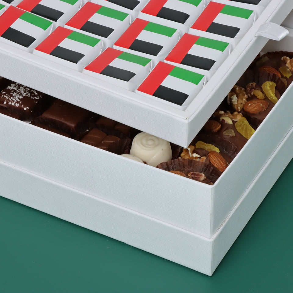 Arabic calligraphy national day with flag designed chocolate hard box