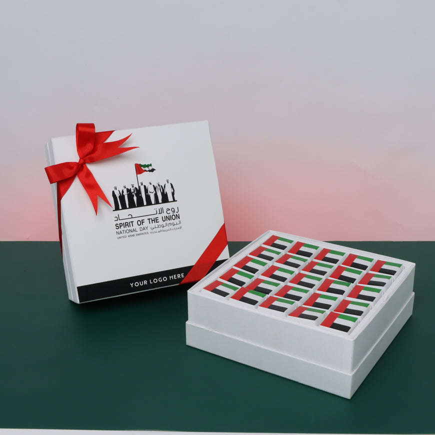 Spirit of the union national day with uae flag designed 500 grams chocolate hard box