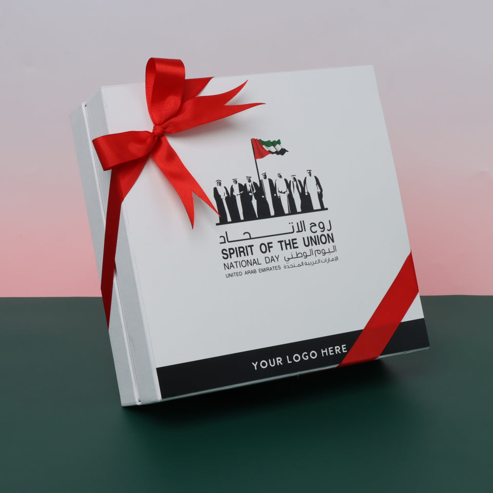 Spirit of the union national day with uae flag designed chocolate hard box