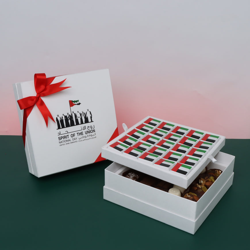 Spirit of the union national day with uae flag designed chocolate hard box