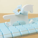 Baby boy chocolate medium acrylic tray with a wooden horse design