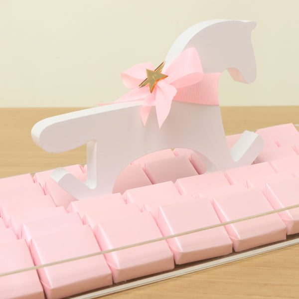 Baby girl chocolate medium acrylic tray with a wooden horse design