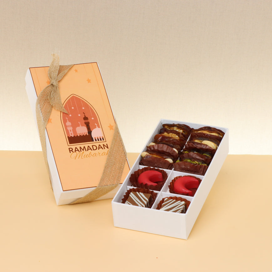 Ramadan kareem mosque designed chocolate & dates 8-piece hard box