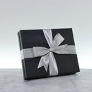 Premium chocolate 20pc black hard box with silver ribbon