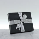 Premium chocolate 20pc black hard box with silver ribbon
