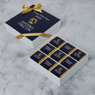Set of 5 Corporate branded chocolate hard box with customized top card and ribbon