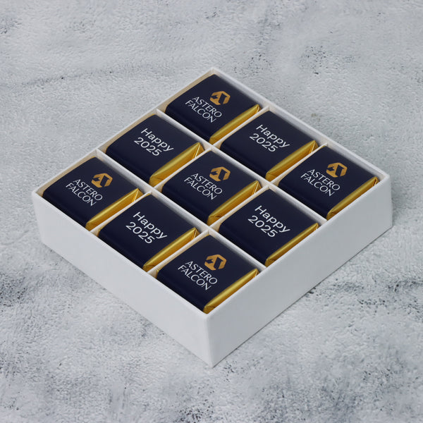 Set of 5 Corporate branded chocolate hard box with customized top card and ribbon