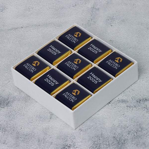 Set of 5 Corporate branded chocolate hard box with customized top card and ribbon