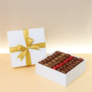 Premium chocolate one layer hard box with gold ribbon