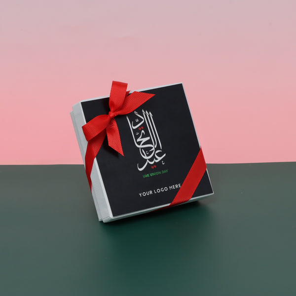 Set of 15 Arabic calligraphy national day with flag designed chocolate 4 piece hard box