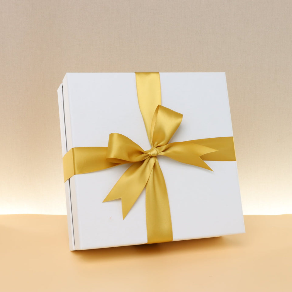Premium chocolate one layer hard box with gold ribbon
