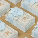 Set of 20 baby boy teddy designed premium chocolate & almond dragees view top box