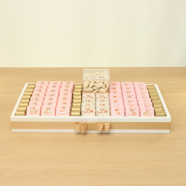Baby girl dear theme design premium chocolate medium leather tray