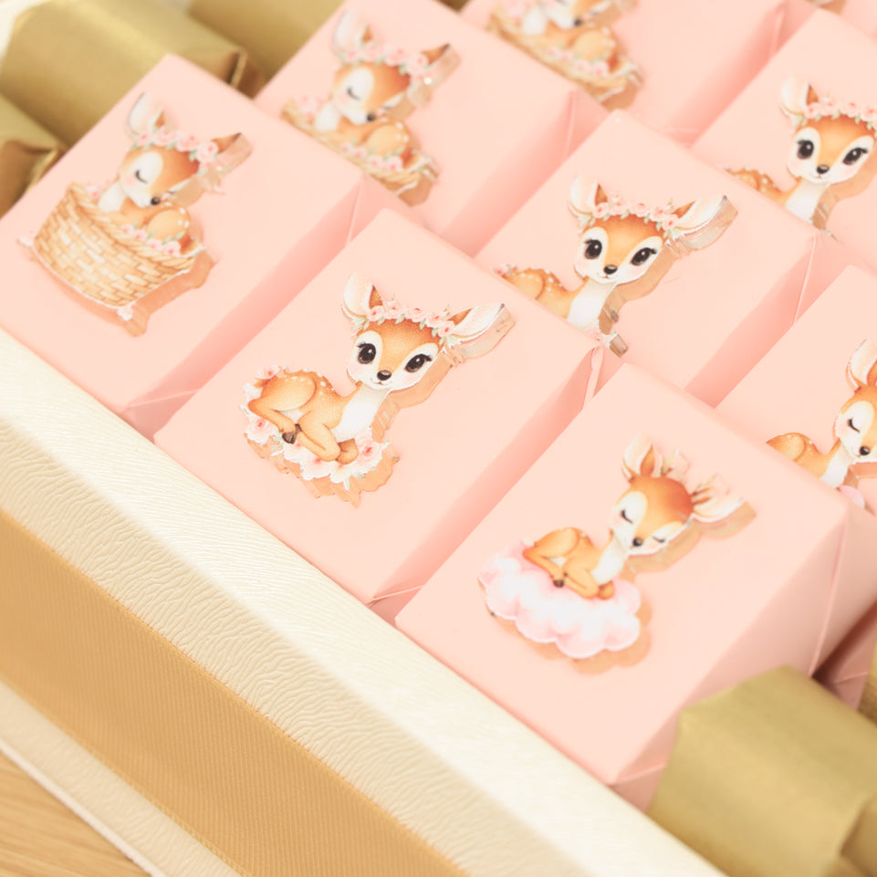 Baby girl dear theme design premium chocolate medium leather tray