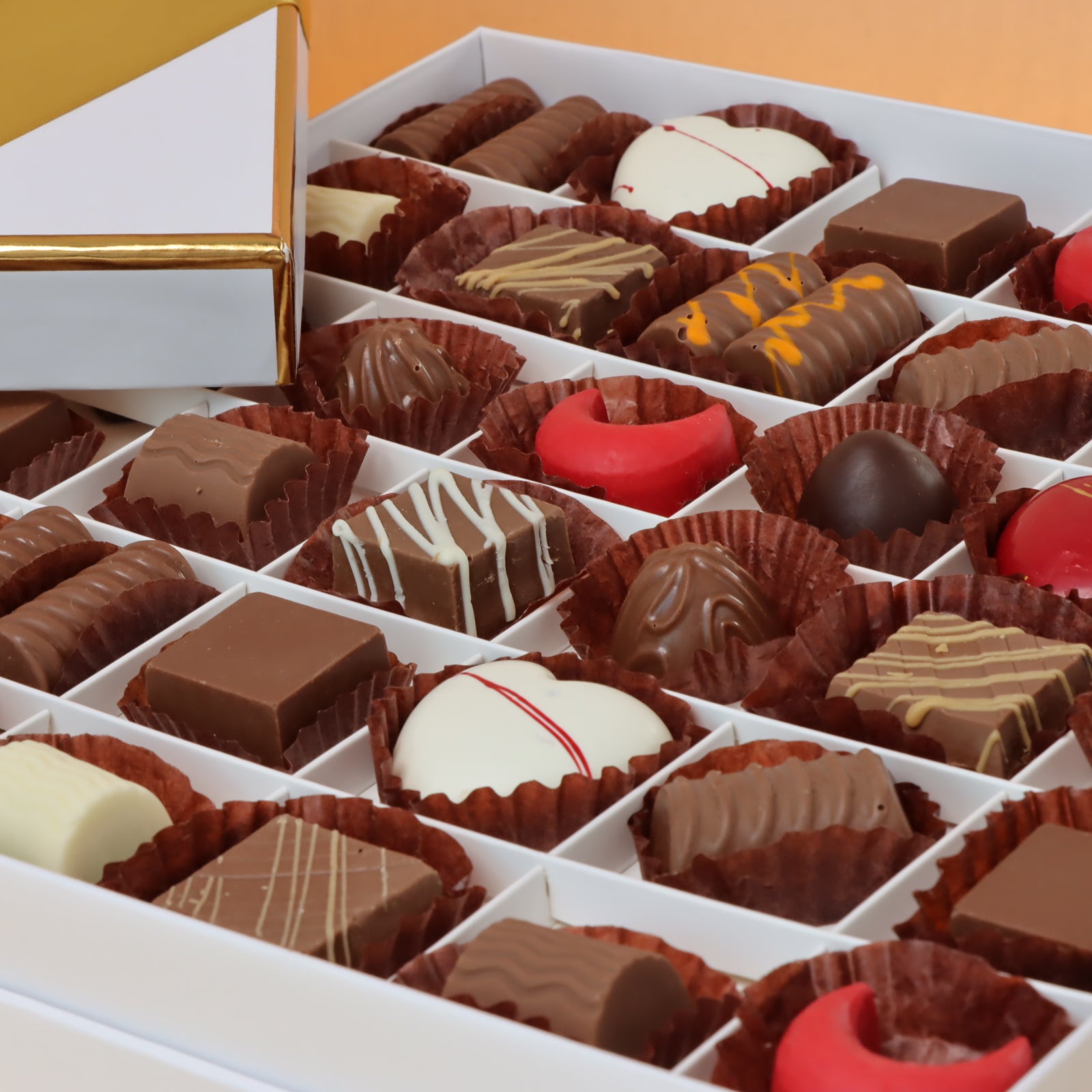 Luxury white & gold designed premium chocolate box with ribbon