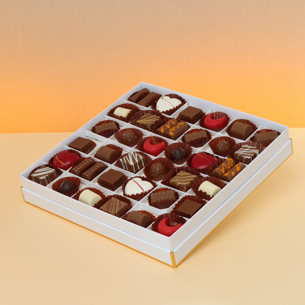 Luxury white & gold designed premium chocolate box with ribbon