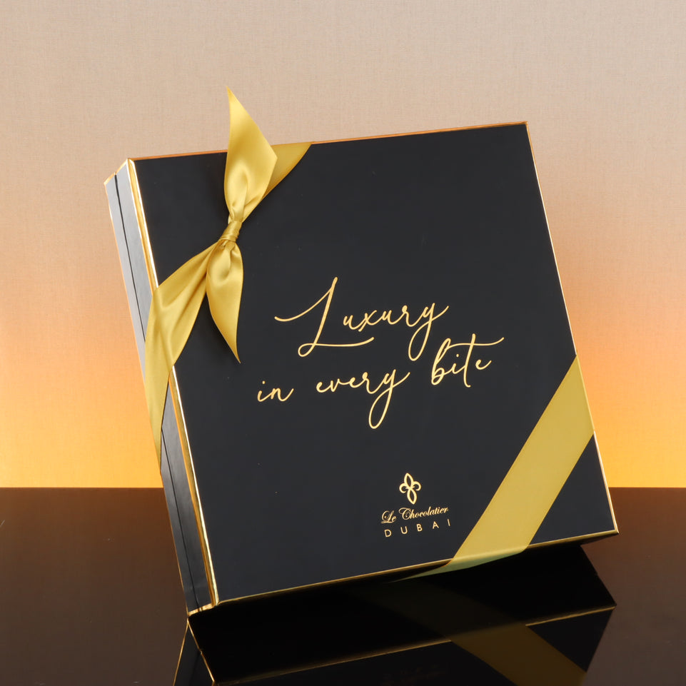 Luxury black & gold designed premium chocolate box with ribbon